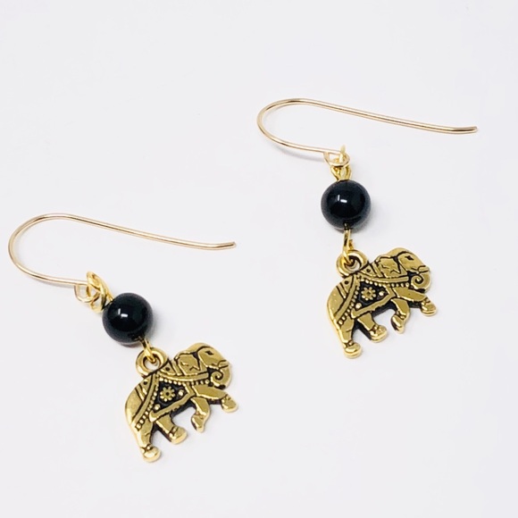 Jewelry - Black onyx gold filled earrings gold plated charm